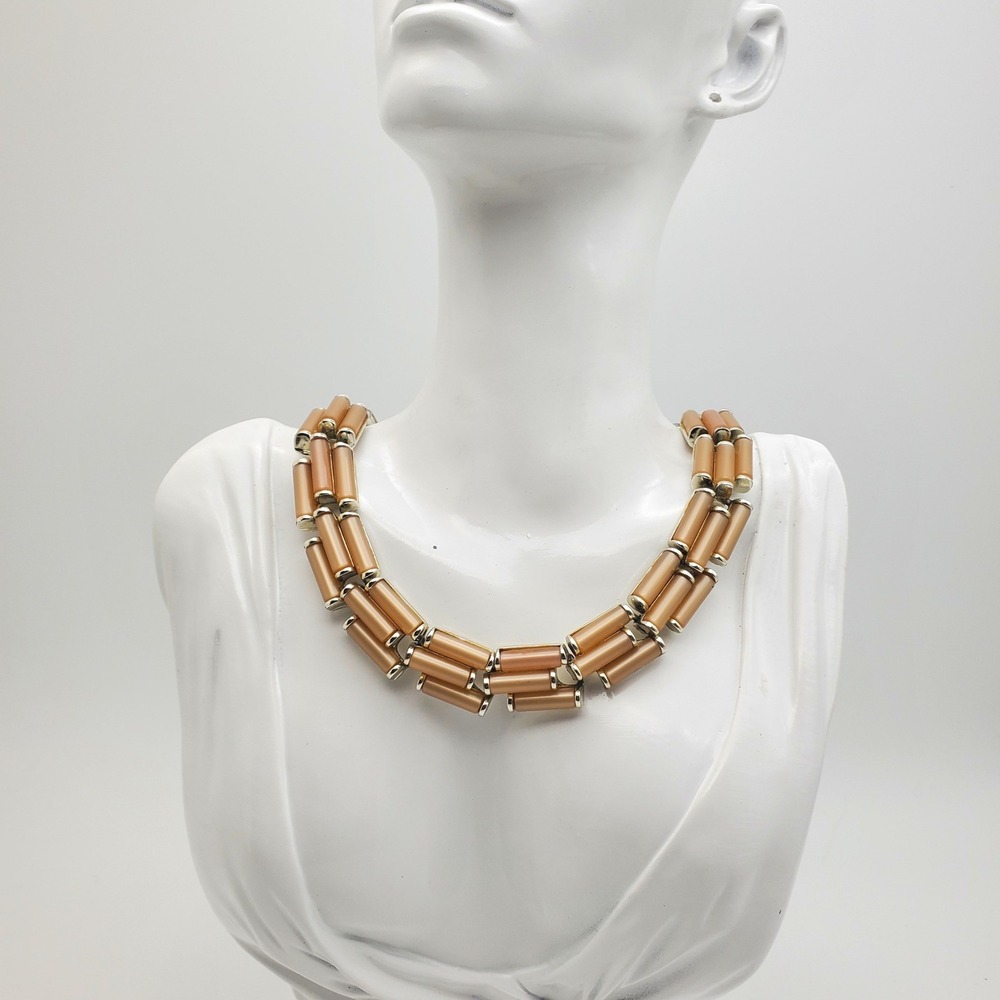 Charel Choker Necklace Peach Lucite Acrylic Vintage Statement Collar Mid Century